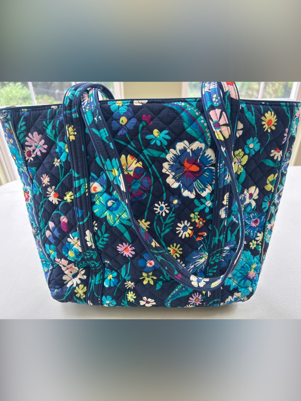 Vera Bradley Navy Quilted Floral Tote with Teal & Pink Accents - Picture 8 of 8